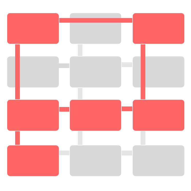 Functioning as a reading pathway map, a three by four grid presents tiles representing each of the twelve chapters collected in the volume. Tiles one, three, seven, eight, nine, and ten are color-coded to indicate the six chapters discussed in the response to this pathway.